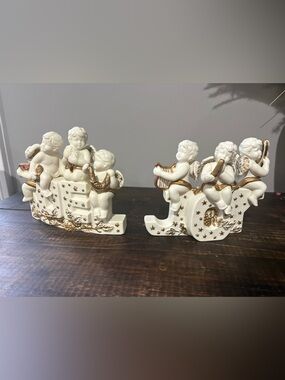 White and Gold Cherub Decorative Home Art Set - Angel Figurine Accents